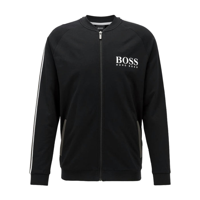 Boss Logo loungewear jacket in cotton terry with striped sleeves - TB0489