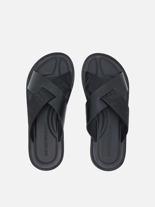 Armani Leather cross-over sandals with logo tape