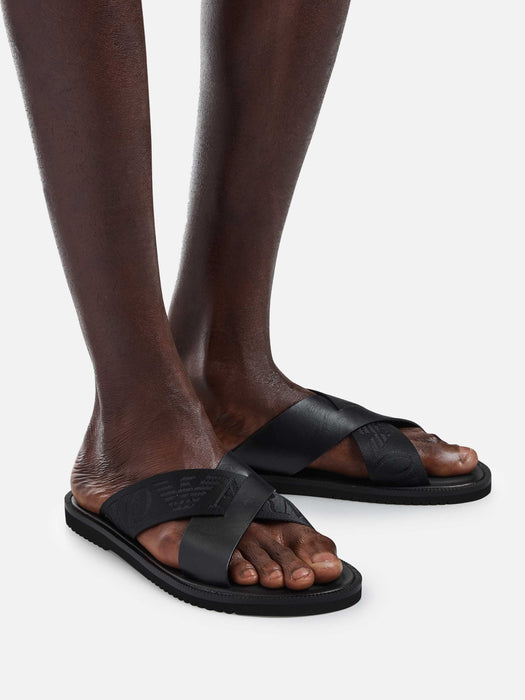 Armani Leather cross-over sandals with logo tape