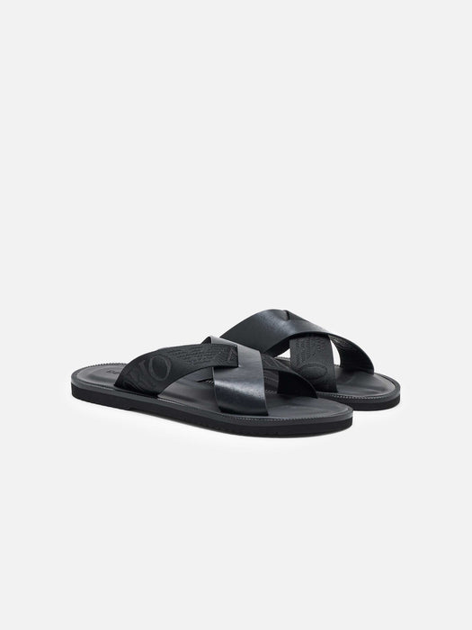 Armani Leather cross-over sandals with logo tape
