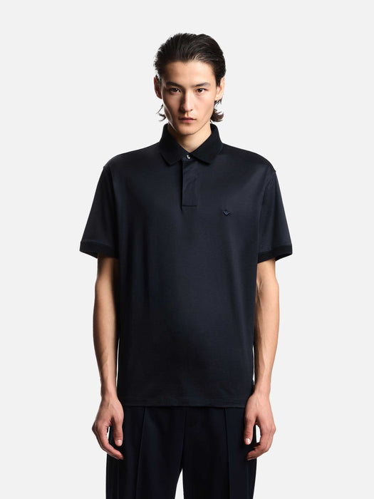Armani Rounded micro eagle polo shirt in a Lyocell blend jersey