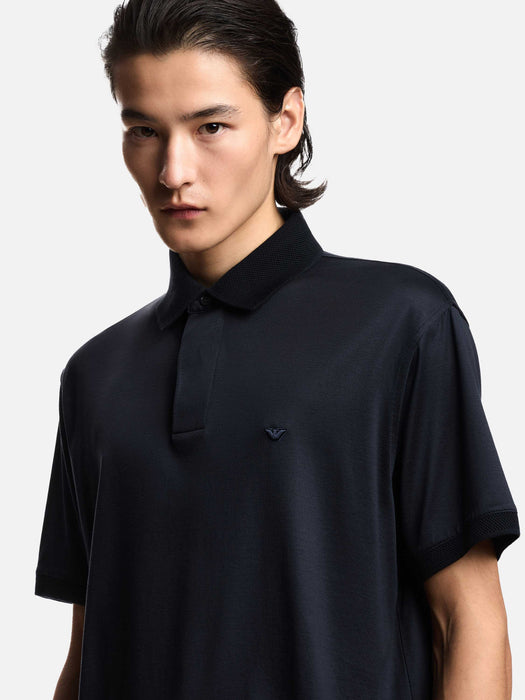 Armani Rounded micro eagle polo shirt in a Lyocell blend jersey