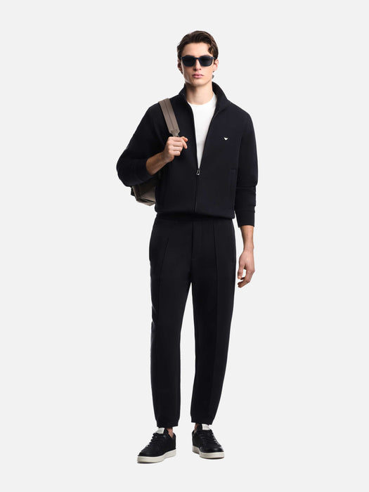 Armani Full-zip sweatshirt in double jersey with micro eagle embroidery