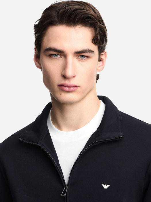 Armani Full-zip sweatshirt in double jersey with micro eagle embroidery