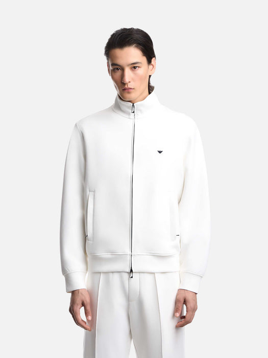 Armani Full-zip sweatshirt in double jersey with micro eagle embroidery