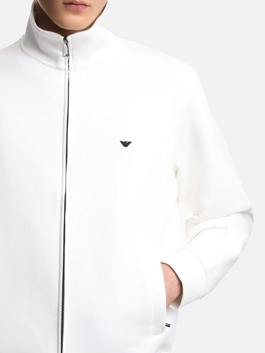 Armani Full-zip sweatshirt in double jersey with micro eagle embroidery