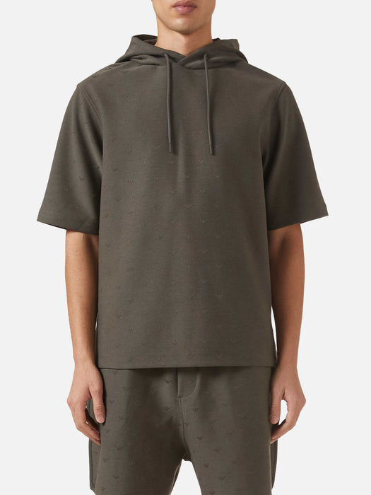 Armani Jacquard jersey hooded sweatshirt with all-over micro eagle