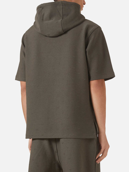 Armani Jacquard jersey hooded sweatshirt with all-over micro eagle