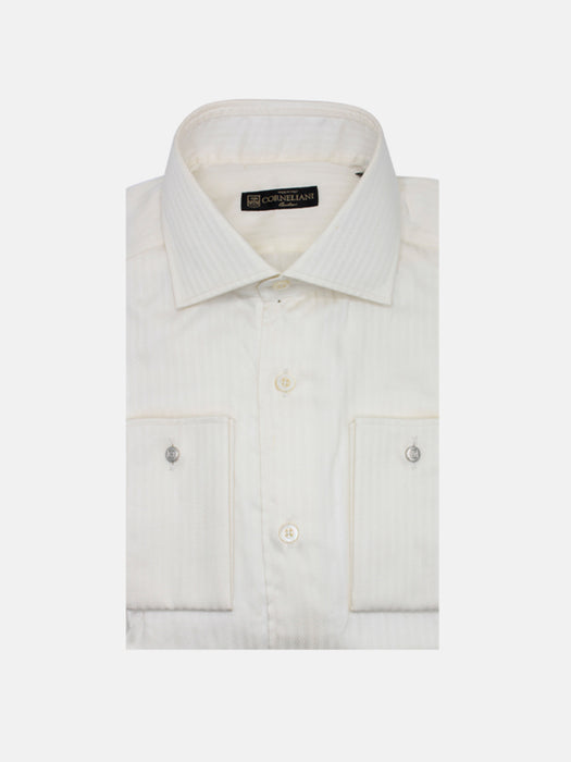 Corneliani White Self Stripe Shirt