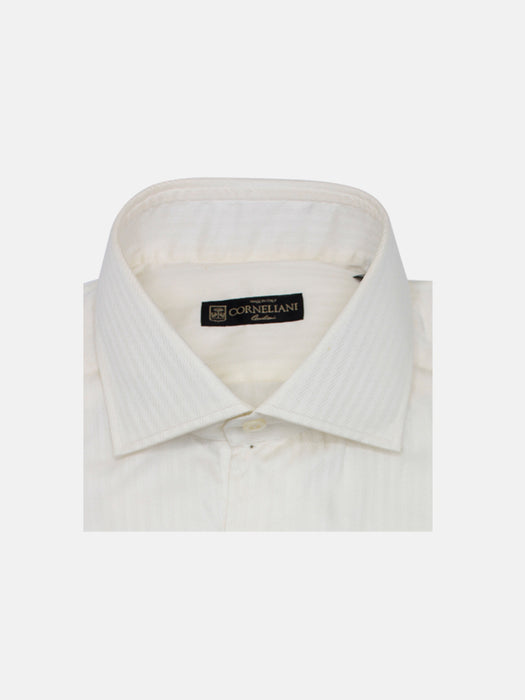 Corneliani White Self Stripe Shirt