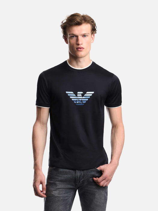 Armani Slim-fit T-shirt in a Lyocell-blend jersey, featuring a gradient eagle embroidery