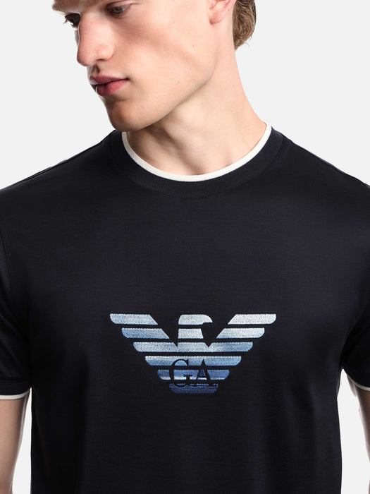 Armani Slim-fit T-shirt in a Lyocell-blend jersey, featuring a gradient eagle embroidery