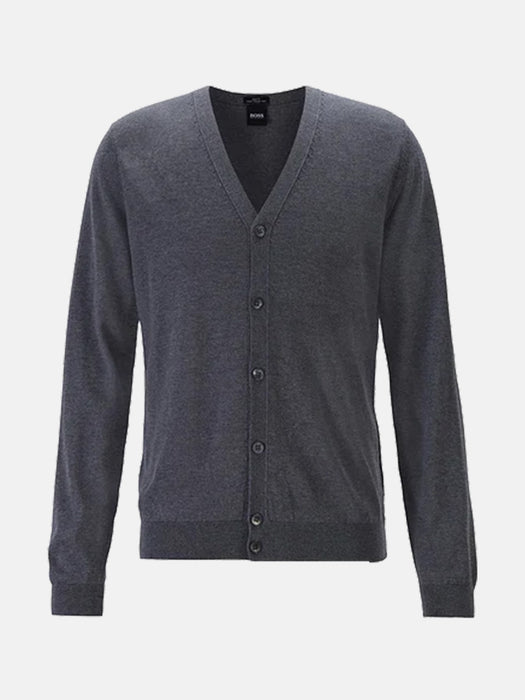 Boss V-neck cardigan in extra-fine Italian merino wool– The