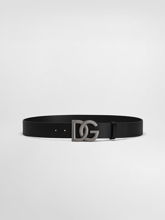 D&G Lux Leather Belt with crossover logo buckle