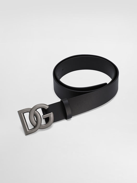 D&G Lux Leather Belt with crossover logo buckle