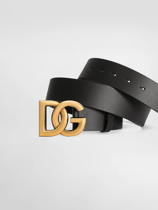 D&G Lux Leather Belt with crossover logo buckle