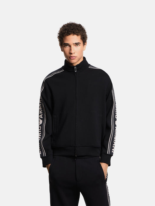 Armani ASV double-jersey full-zip sweatshirt with logo stripe