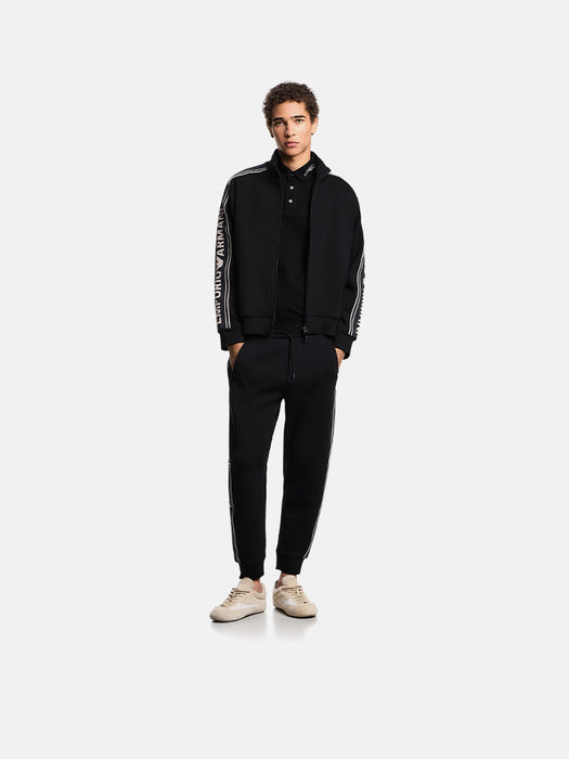 Armani ASV double-jersey full-zip sweatshirt with logo stripe