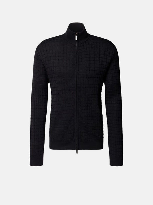 Armani Tuck-stitch full-zip cardigan in a wool and Lyocell blend
