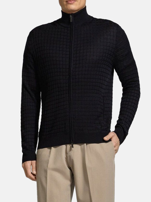 Armani Tuck-stitch full-zip cardigan in a wool and Lyocell blend