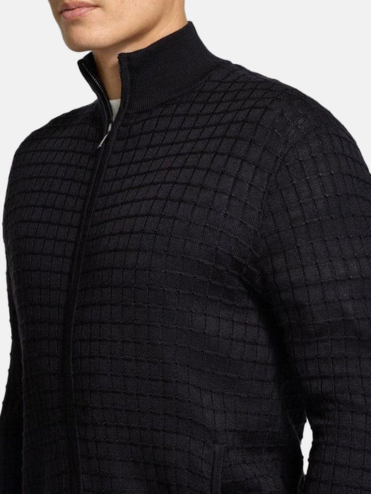 Armani Tuck-stitch full-zip cardigan in a wool and Lyocell blend