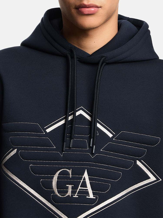 Armani Double-jersey hooded sweatshirt with oversized eagle embroidery