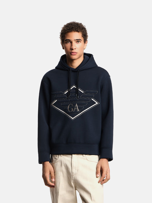 Armani Double-jersey hooded sweatshirt with oversized eagle embroidery