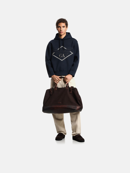 Armani Double-jersey hooded sweatshirt with oversized eagle embroidery