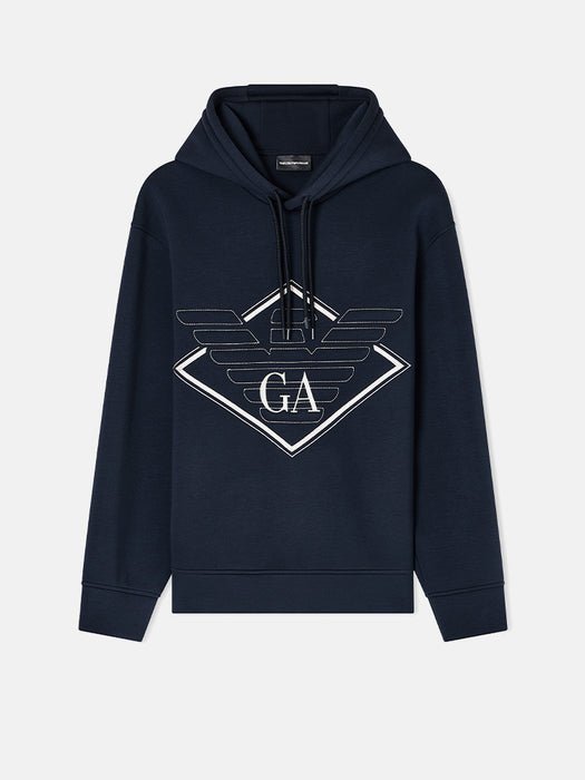 Armani Double-jersey hooded sweatshirt with oversized eagle embroidery