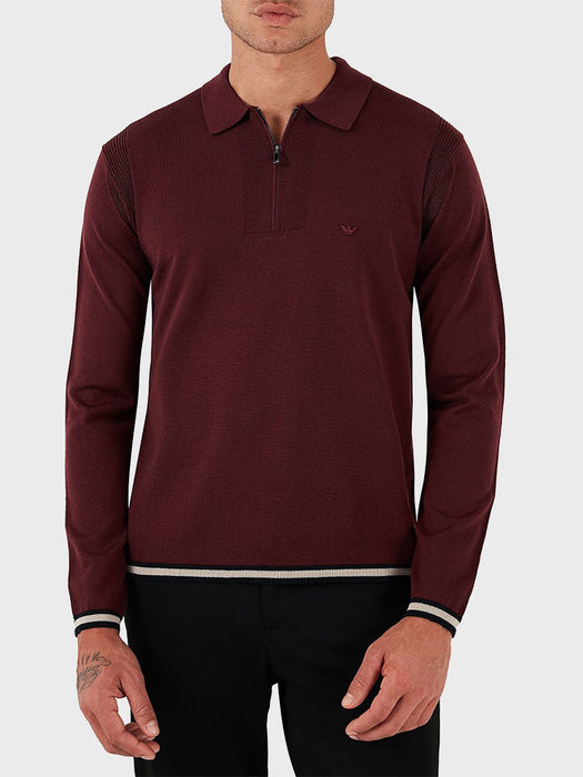 Armani Polo-shirt collar jumper in pure virgin wool