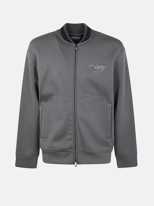 Armani Double-jersey zip-up sweatshirt with bomber jacket collar and eagle patch
