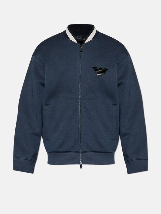 Armani Double-jersey zip-up sweatshirt with bomber jacket collar and eagle patch