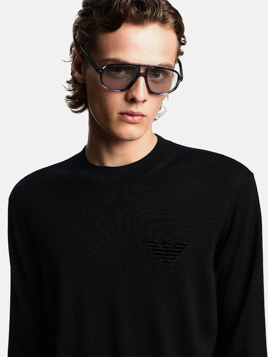 Armani Plain-knit virgin-wool jumper with eagle patch