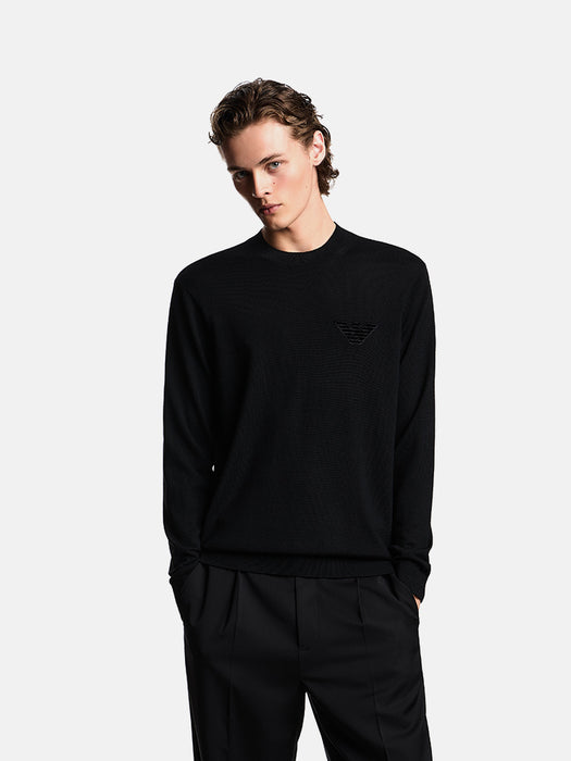 Armani Plain-knit virgin-wool jumper with eagle patch