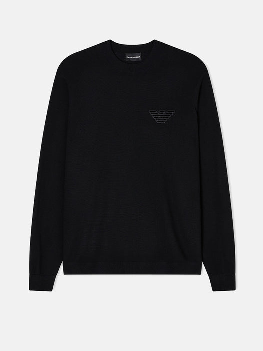 Armani Plain-knit virgin-wool jumper with eagle patch