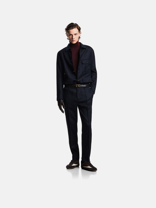 Armani Stretch-twill virgin-wool trousers with ribbing