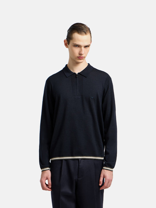 Armani Polo-shirt collar jumper in pure virgin wool