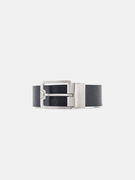 Armani Reversible leather belt with all-over embossed eagle