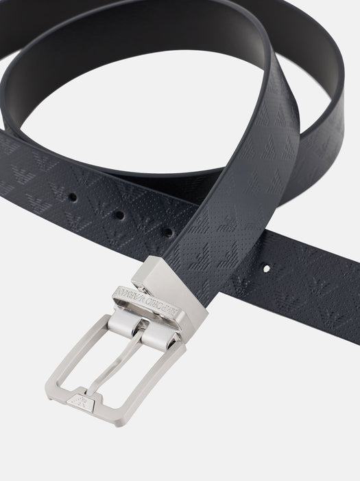 Armani Reversible leather belt with all-over embossed eagle