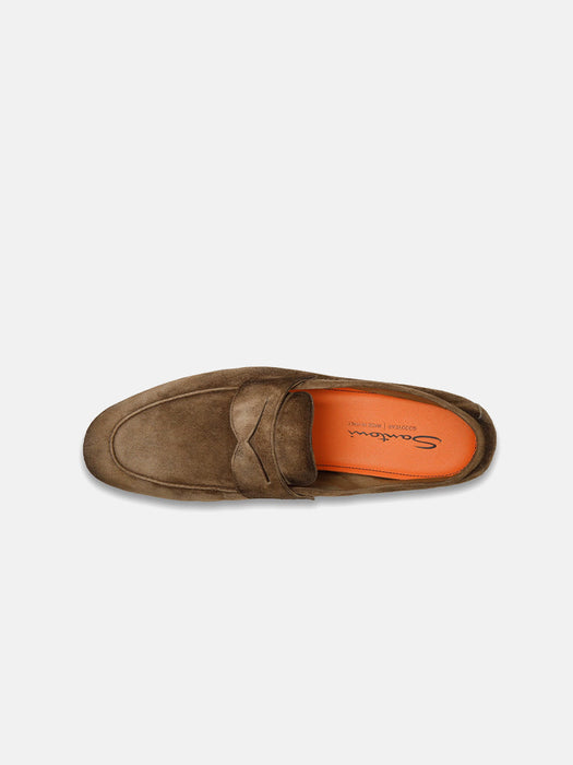 Santoni Brown Suede Penny Loafer