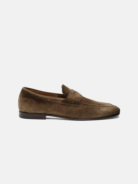 Santoni Brown Suede Penny Loafer
