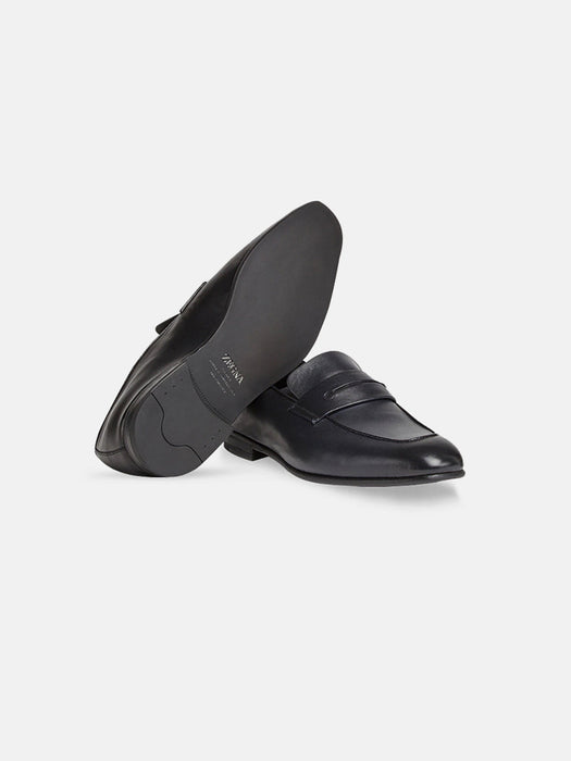 Zegna Black Leather L'asola Loafers