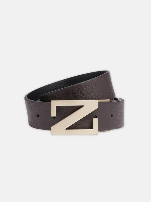Zegna Dark Brown and Black Leather Reversible Belt