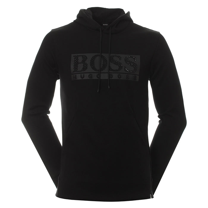 Boss Cotton-blend hooded sweatshirt with rhinestone logo