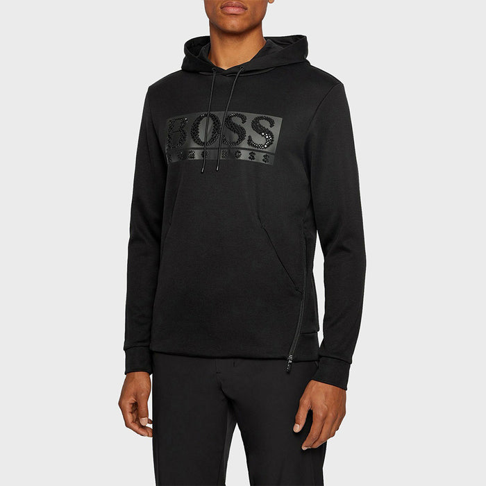 Boss Cotton-blend hooded sweatshirt with rhinestone logo