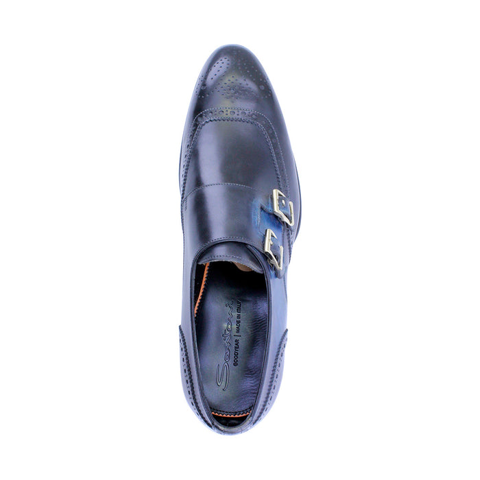 Santoni Leather Double-Buckle Shoes-TB0582