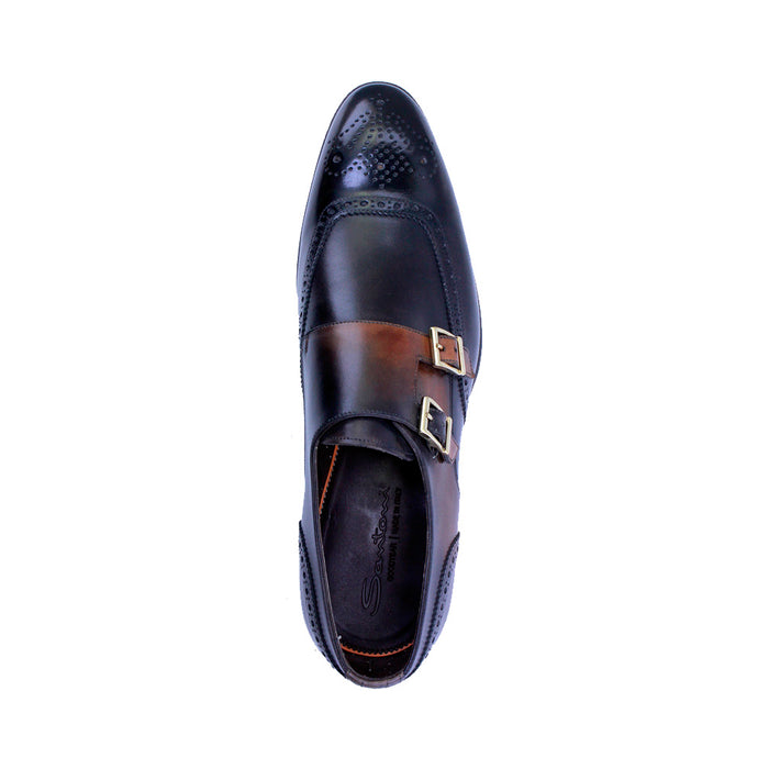 Santoni Leather Double-Buckle Shoes-TB0605