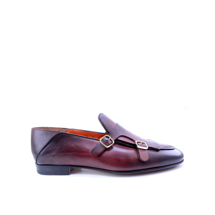 Santoni Leather Double-Buckle Shoes-TB1132
