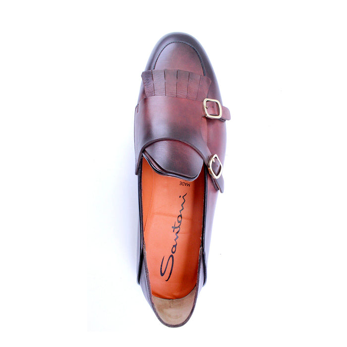 Santoni Leather Double-Buckle Shoes-TB1132